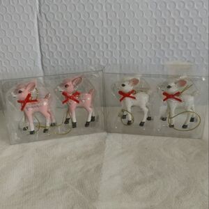 2 Target Wondershop Retro Small Deer Fawn Pink & White Christmas Ornaments New L